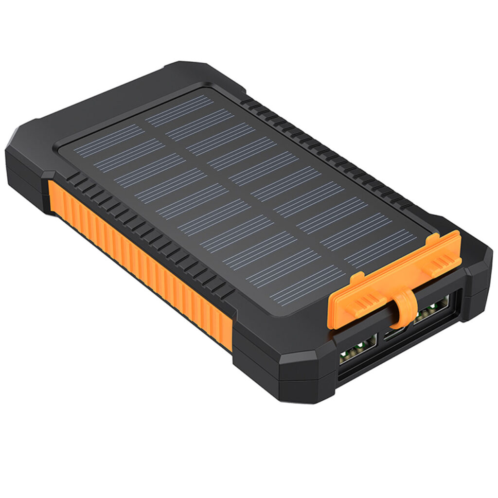 Solar-Powerbank, 8.000 mAh, IP65, 2x USB-A, Typ-C-Input, LED-Leuchte