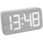 Digitaler Wecker mit Textilbezug und Leuchtziffern, weiss