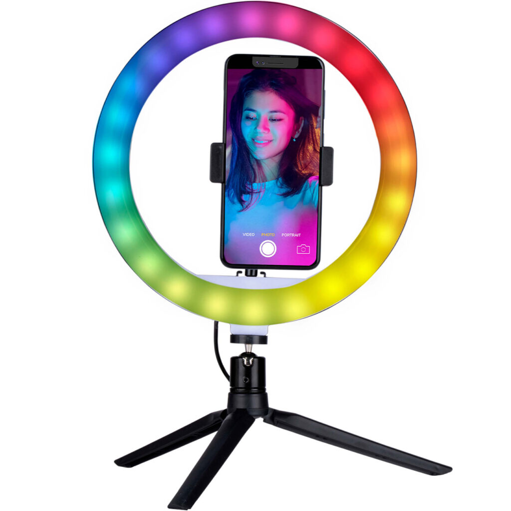 Profi LED Ringlicht mit Handyhalterung und Stativ, 150 LEDs, Ø 26 cm