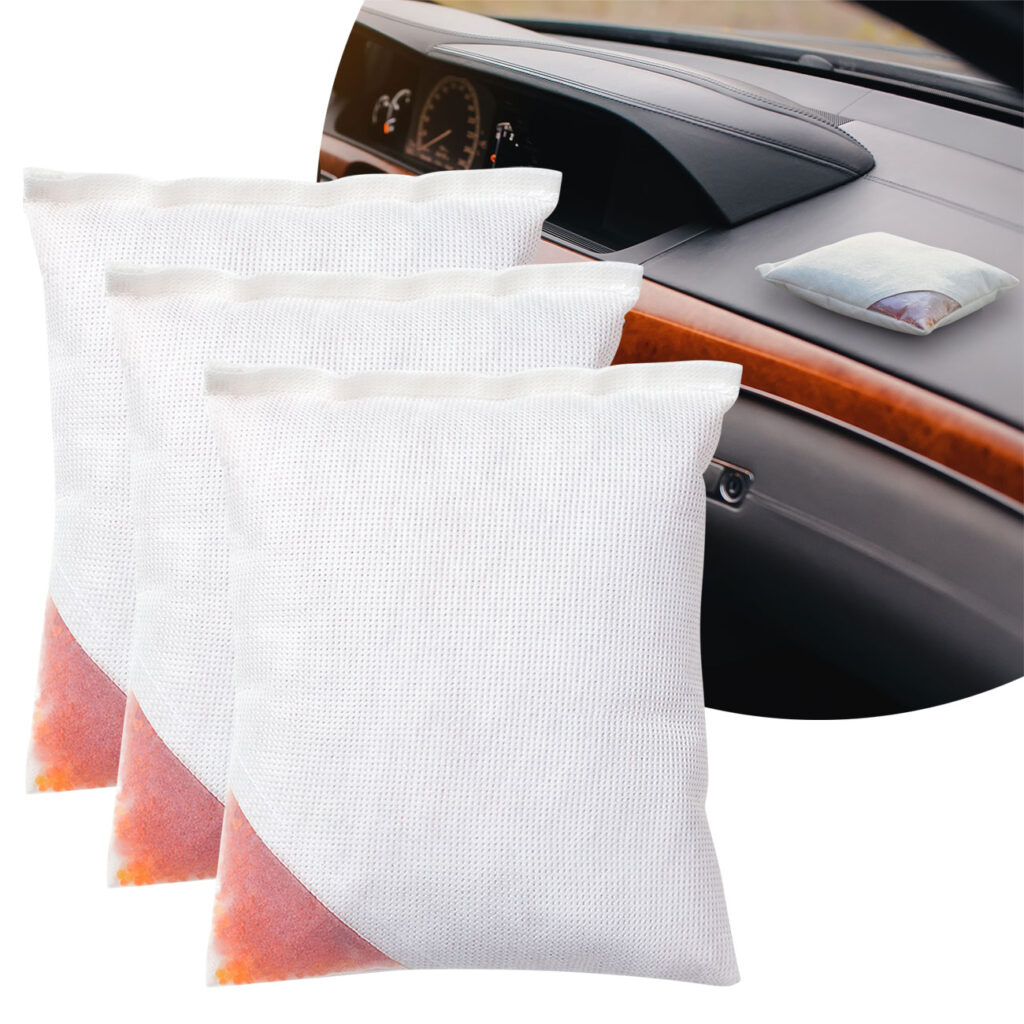 3er-Set Wiederverwendbares Auto-Luftentfeuchter-Kissen, 500g, Granulat für 100ml Wasser