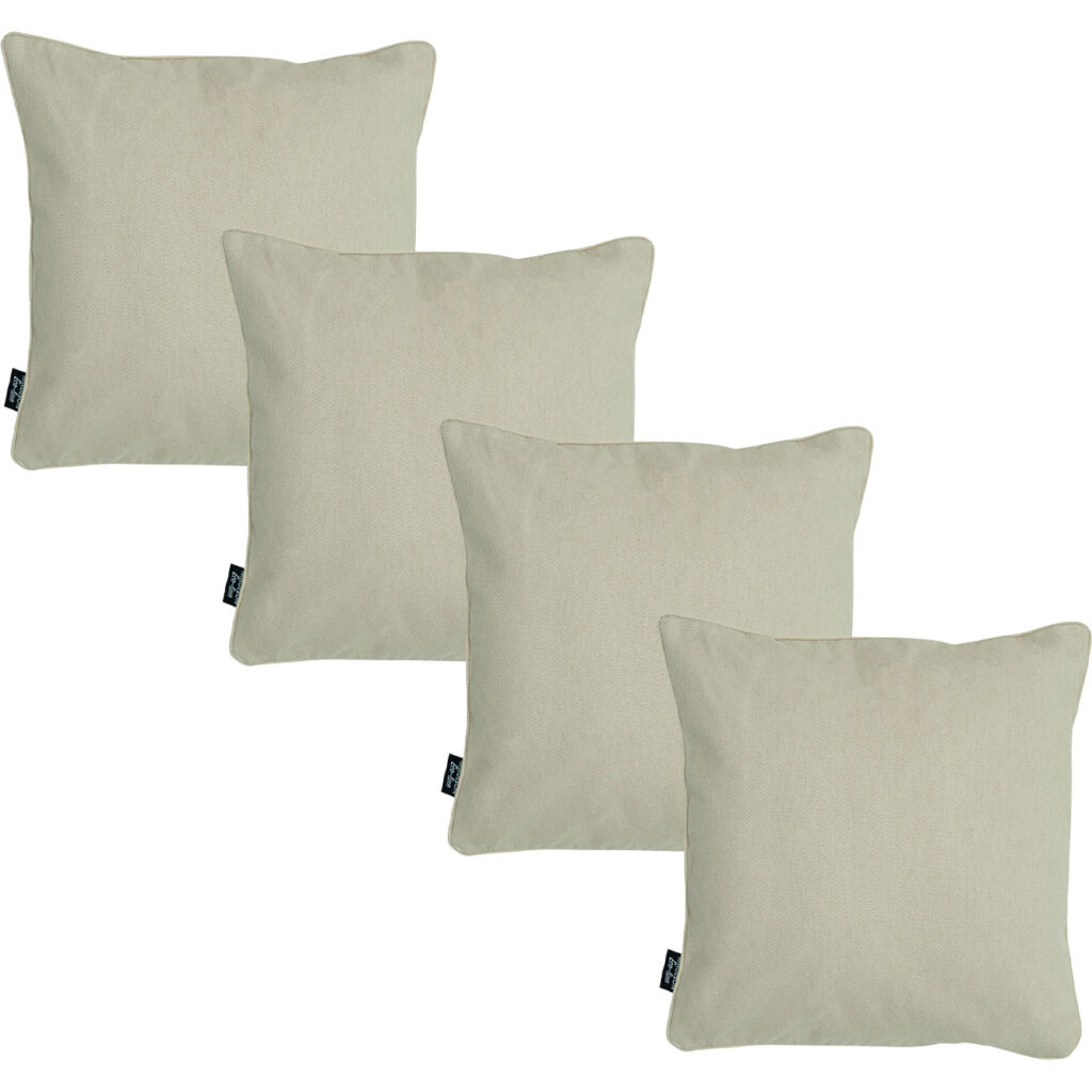4er-Set Deko-Kissen wasserabwesend , bequemes Outdoorkissen, beige, 50 x 50 x 10 cm