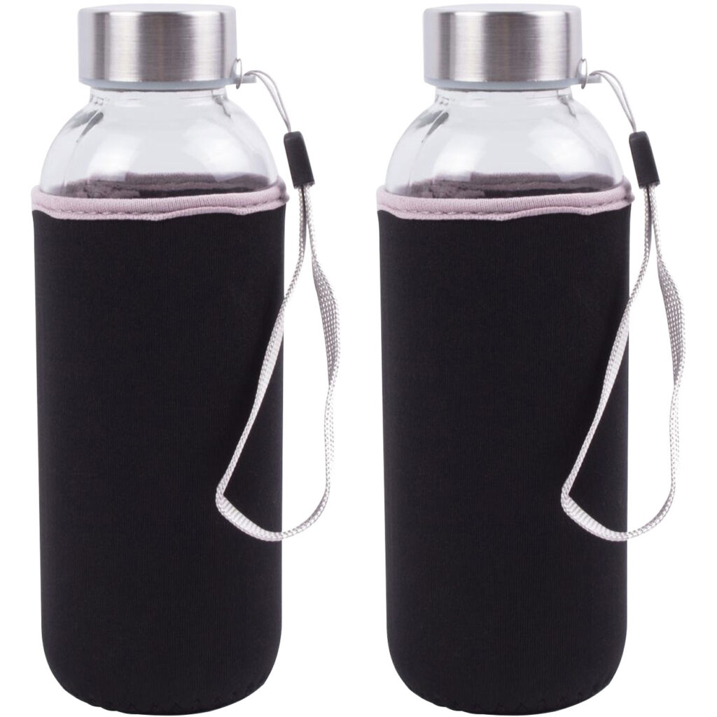 2er-Set Glas-Trinkflasche mit Neopren-Hülle, 420 ml