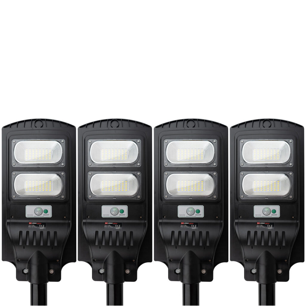 4er-Set LED Solar Strassenleuchte mit Lichtsensor & Fernbedienung, 100 Watt, IP65