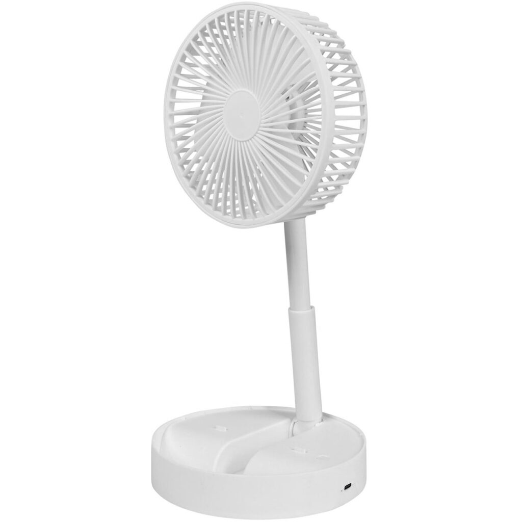 Akku-Tischventilator, klappbar, mit Handyhalterung, weiss