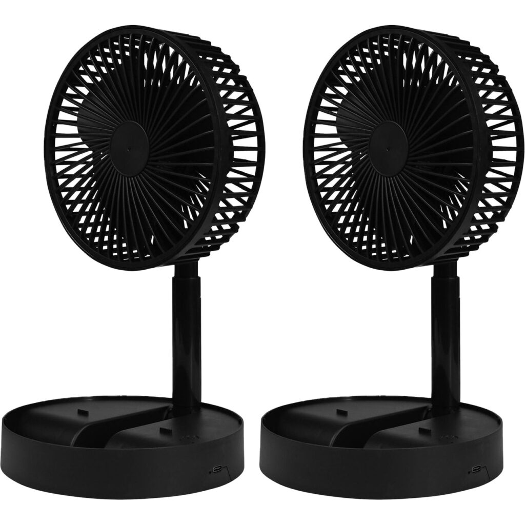 2er-Set Akku-Tischventilator, klappbar, mit Handyhalterung, schwarz