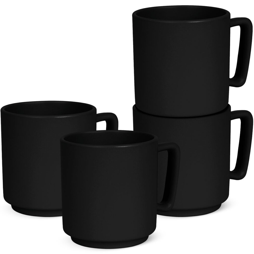 Design Tassen aus Steingut, 300ml, 4 Stück, mattschwarz