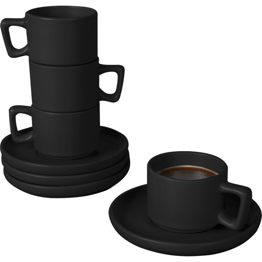 Design Espressotassen-Set aus Steingut, 4 Stück, mattschwarz