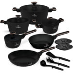 Design Kochset inkl. Kochbesteck und Untersetzer, 15-teilig, schwarz-roségold Design Kochset inkl. Kochbesteck und Untersetzer, 15-teilig, schwarz-roségold