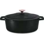 Gusseisenbräter mit Deckel, oval, schwarz-roségold, 5,5 L