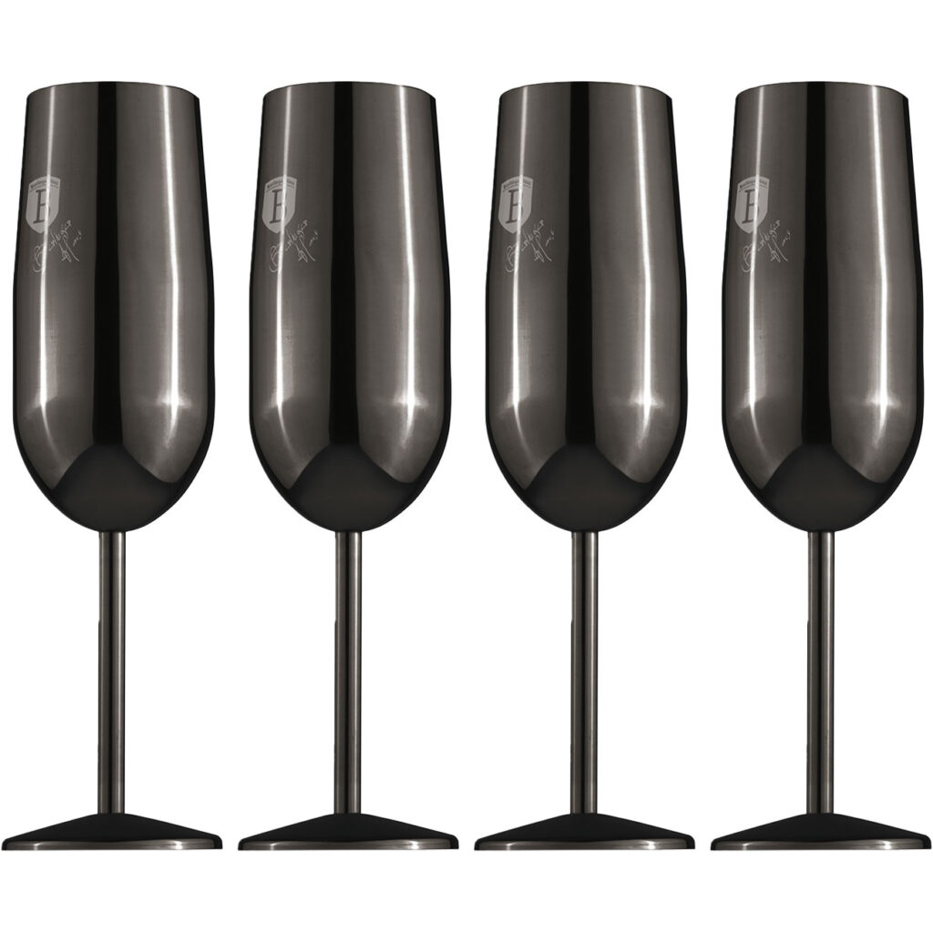 Metall-Champagnerglas-Set, 4tlg., schwarz, je 260 ml