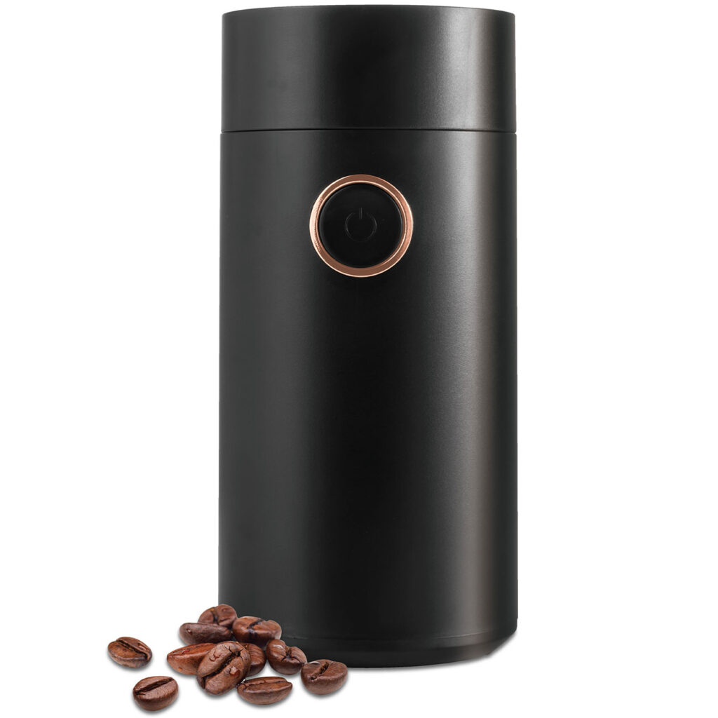 Elektrische Kaffeemühle, schwarz-roségold, 150 Watt