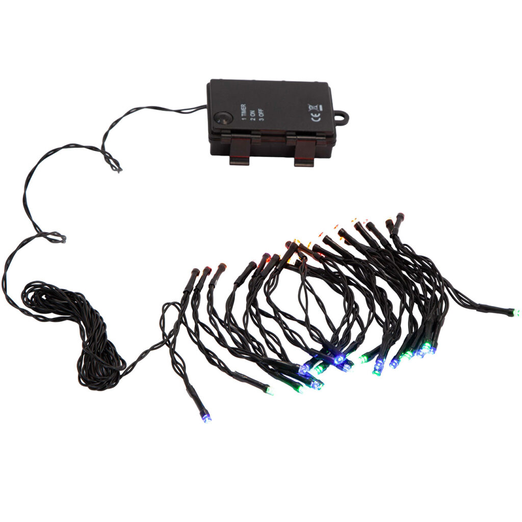 Lichterkette multicolor, ca. 2,9m, für Innen und Aussen, 40 LEDs, Batterie, Timer, IP44