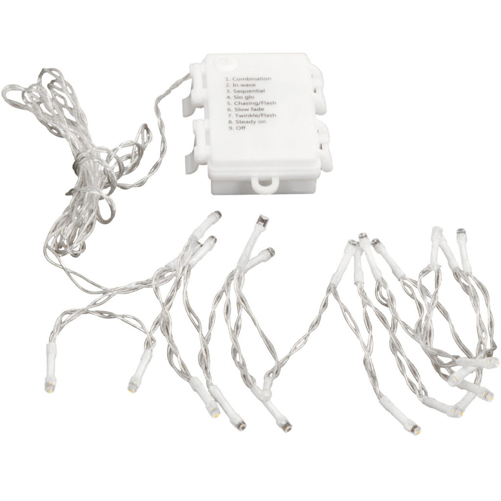 LED Lichterkette warm-weiss, ca. 1,7 m, 8 Leuchtmodi und Timer, Batterie, IP44