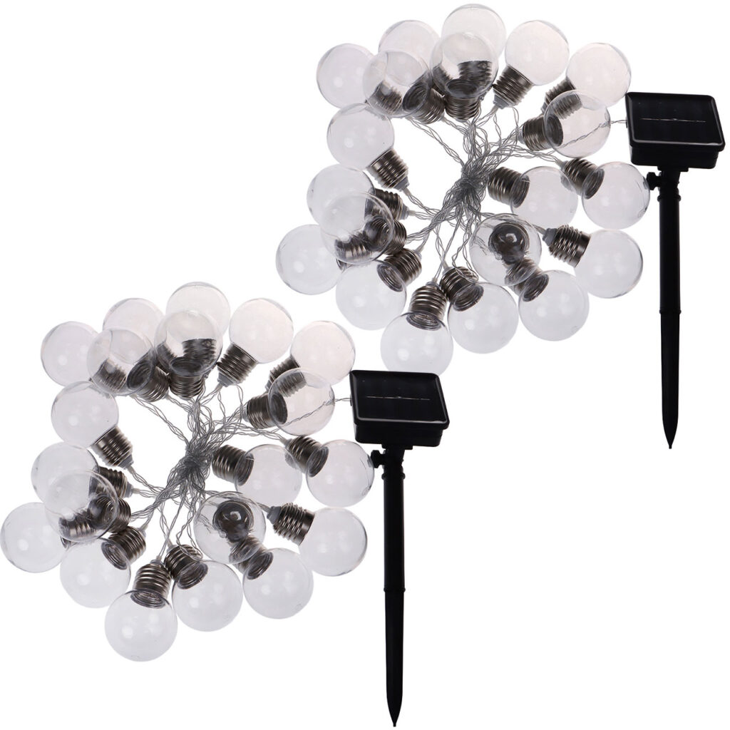 2er-Set Solar-LED-Lichterkette mit 20 LEDs, Glühbirnenform, 2,85 Meter, IP44