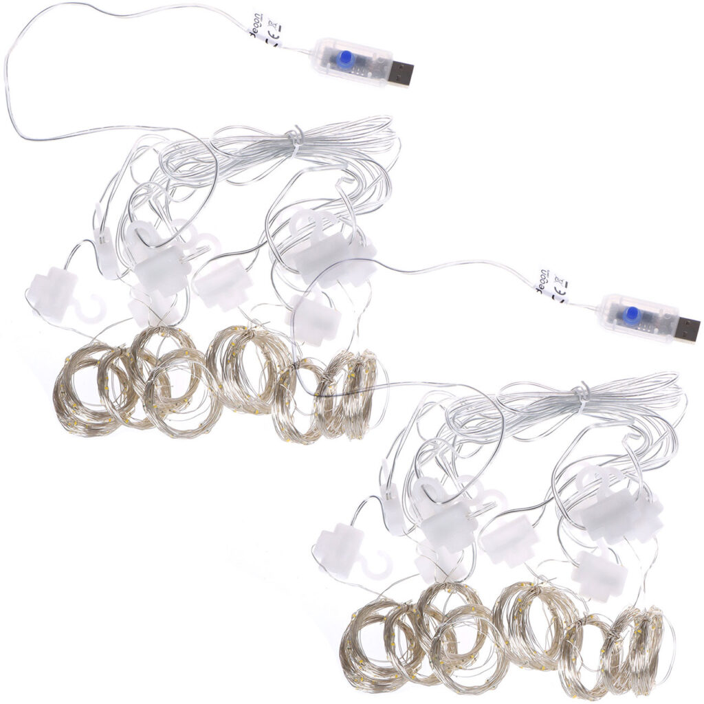 2er-Set LED-Lichtervorhang mit Fernbedienung, warmweiss, 200 LEDs, USB, 3x3m