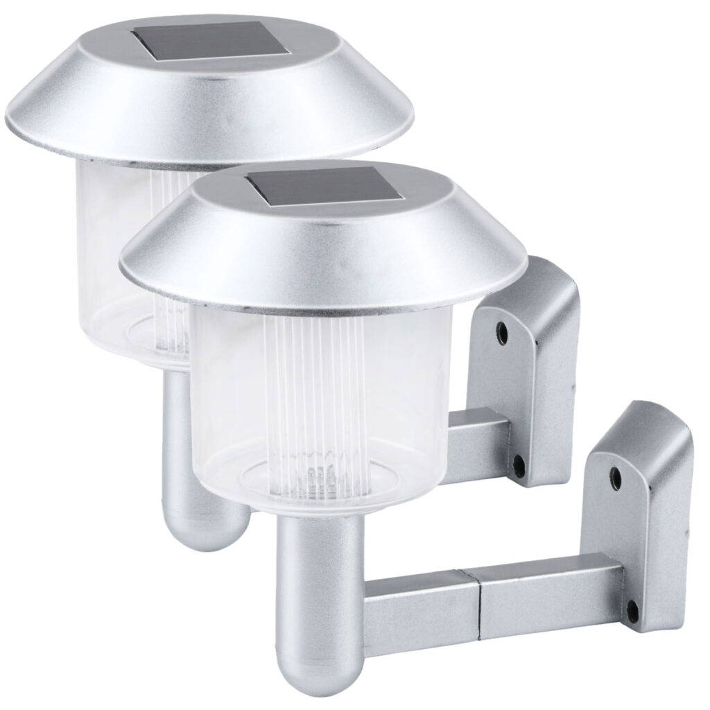 2er-Set Solar-Wandleuchte, silber