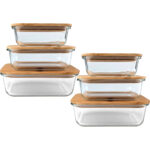 2er-Set Vorratsbehälter mit Deckel, rechteckig, Glas/Bambus, 3 Grössen