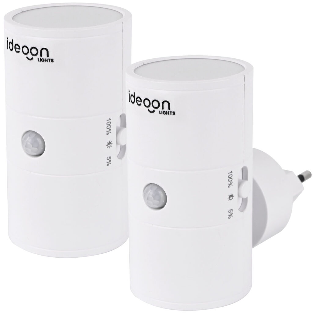 2er-Set Steckdosen Nachtlicht, dimmbar 0-100 lm, PIR Sensor, weiss