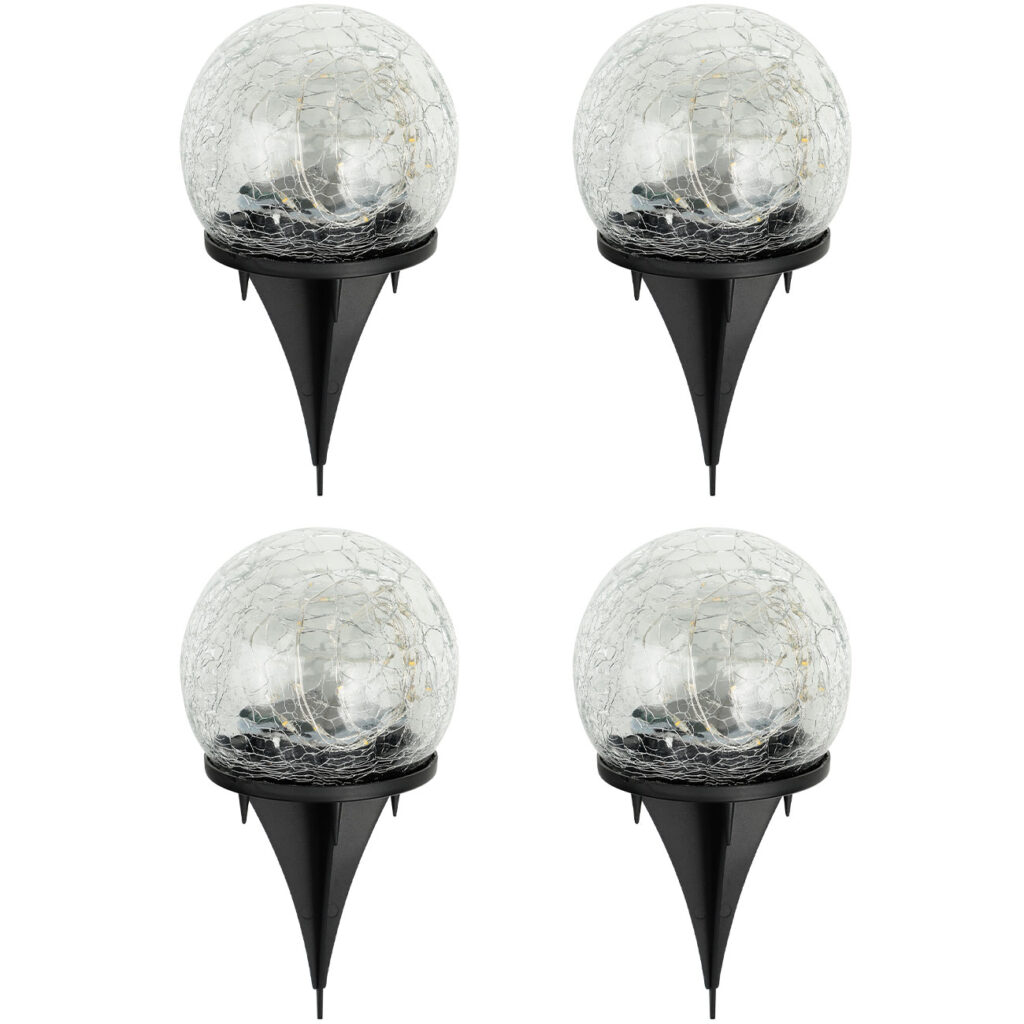 4er-Set Solar-Kugelleuchten Crackle Glas mit Erdspiess