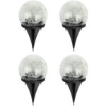 4er-Set Solar-Kugelleuchten Crackle Glas mit Erdspiess