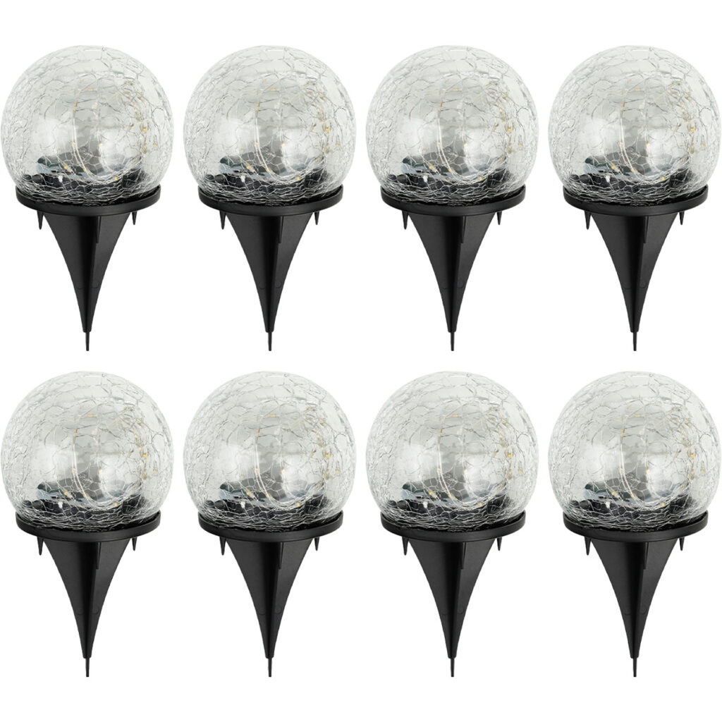 8er-Set Solar-Kugelleuchten Crackle Glas mit Erdspiess