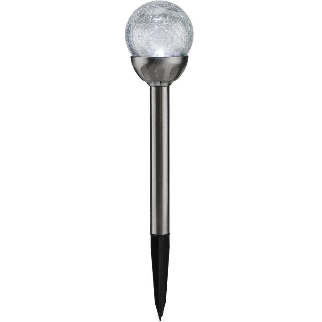 Solar-Gartenlampe mit Crackle-Effekt-Kugel & Erdspiess, weiss & bunt