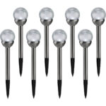 8er-Set Solar-Gartenlampe mit Crackle-Effekt-Kugel & Erdspiess, weiss & bunt