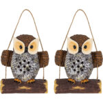 2er-Set LED Solar Gartenleuchte Eule auf Schaukel