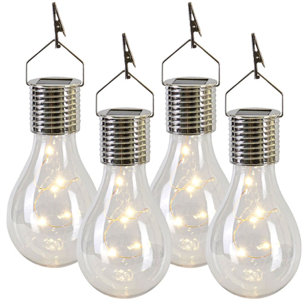 Solar-LED-Lampe in Glühbirnen-Form, 4er-Set, warmweiss, Ø 7,5 x H 15 cm