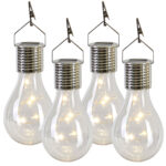 Solar-LED-Lampe in Glühbirnen-Form, 4er-Set, warmweiss, Ø 7,5 x H 15 cm