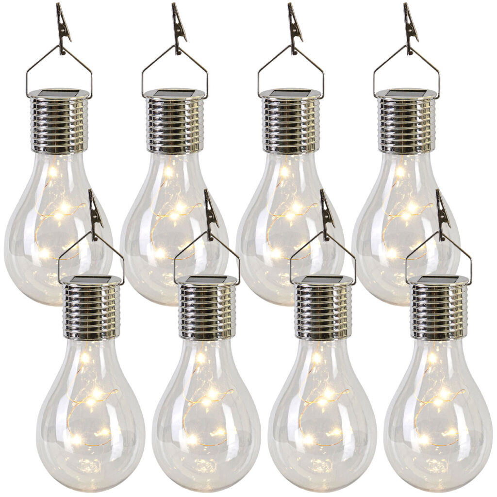 Solar-LED-Lampe in Glühbirnen-Form, 8er-Set, warmweiss, Ø 7,5 x H 15 cm