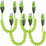 4er-Set 4in1 Spiral Ladekabel, USB-C & Lightning, grün, 65 W