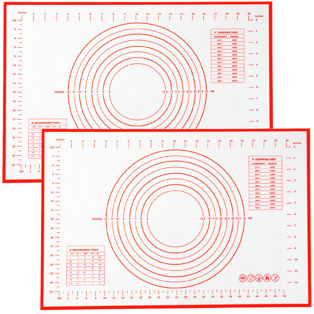 2er-Set Silikon-Backmatte mit Messangaben & Schablonen, 60 x 40 cm