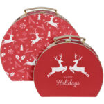 2er-Set Weihnachtskoffer mit Rentier Motiv, rot/weiss