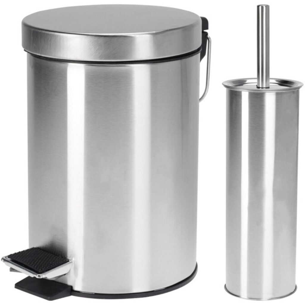 Toilettenbürste und Kosmetikeimer im Set, Edelstahl