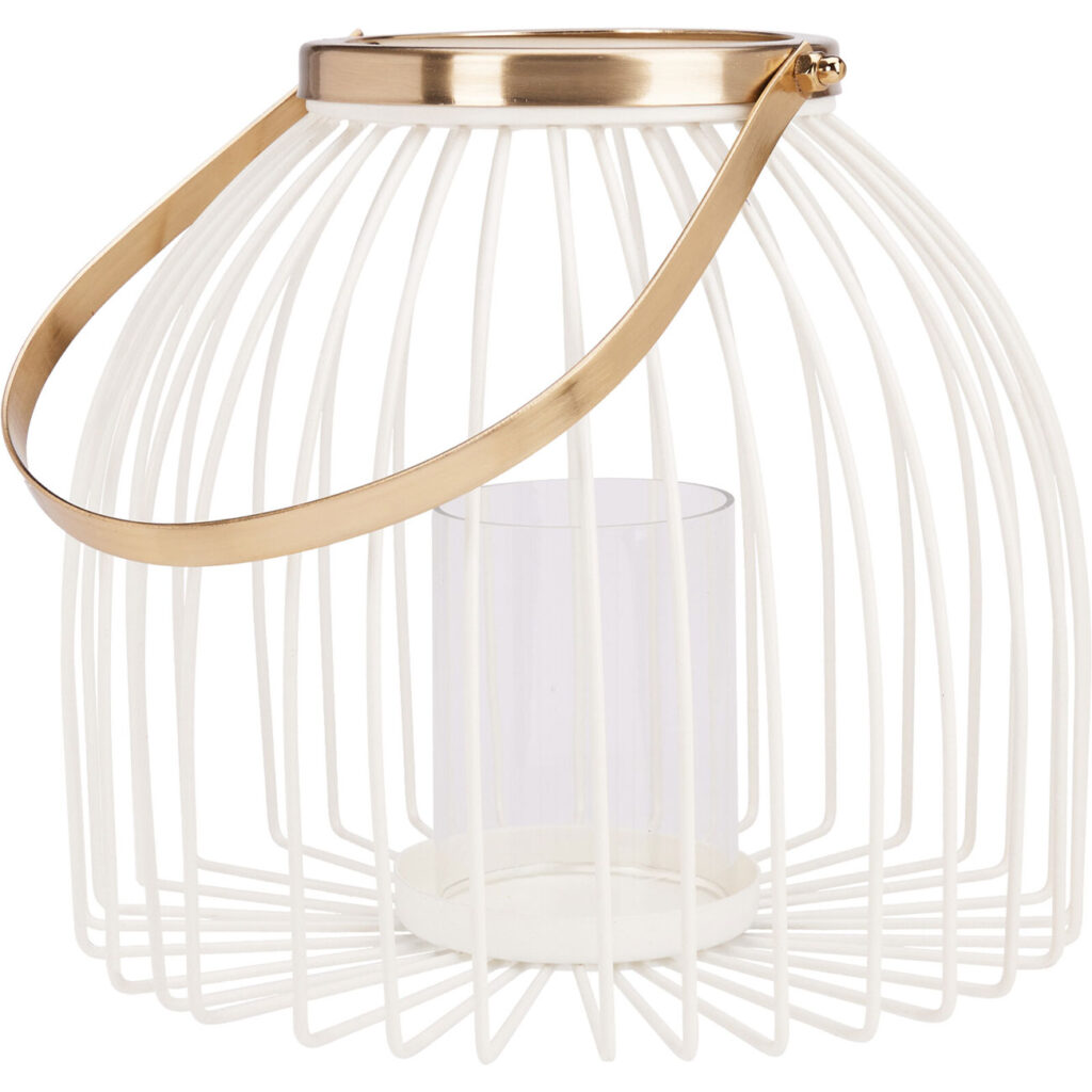 Metall-Windlicht mit Glaseinsatz, 22 x 19,5 cm, weiss-gold