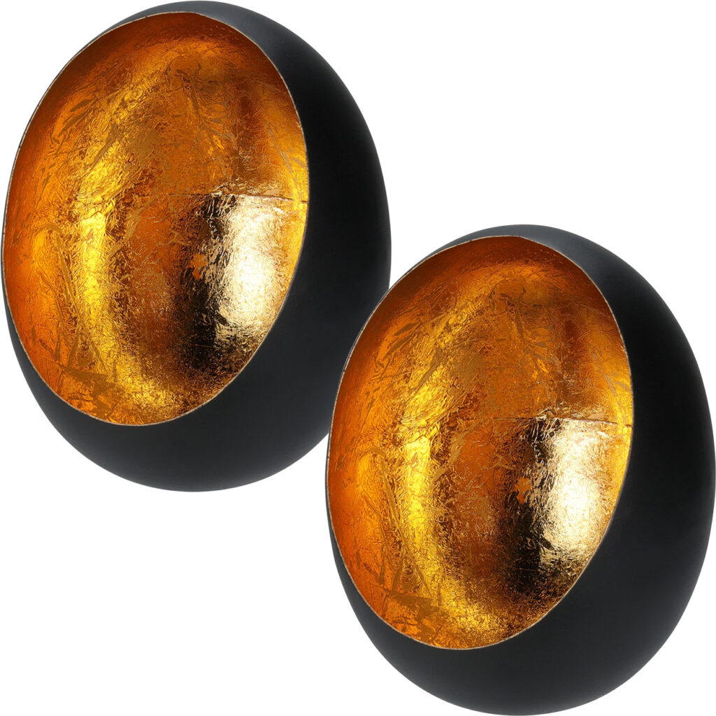 2er-Set Elegantes Windlicht aus Metall für Kerzen & Teelichter, schwarz/gold