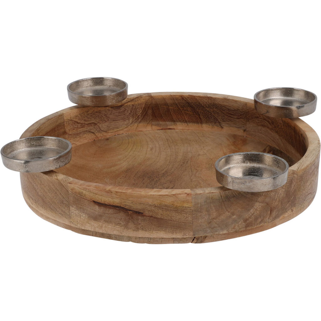 Kerzenhalter-Tablett aus Mangoholz für 4 Teelichter