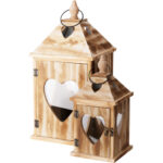 2er-Set Rustikale Laternen mit Herz – 2 Grössen, natur mit gebrannter Oberfläche