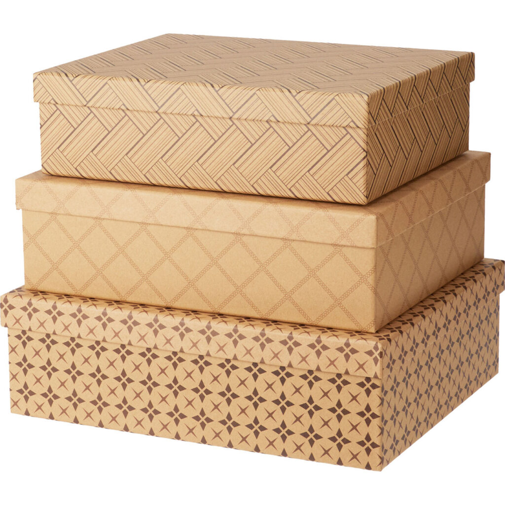 Geschenkbox-Set rechteckig, 3-teilig, mit 3 verschiedenen Designs, braun