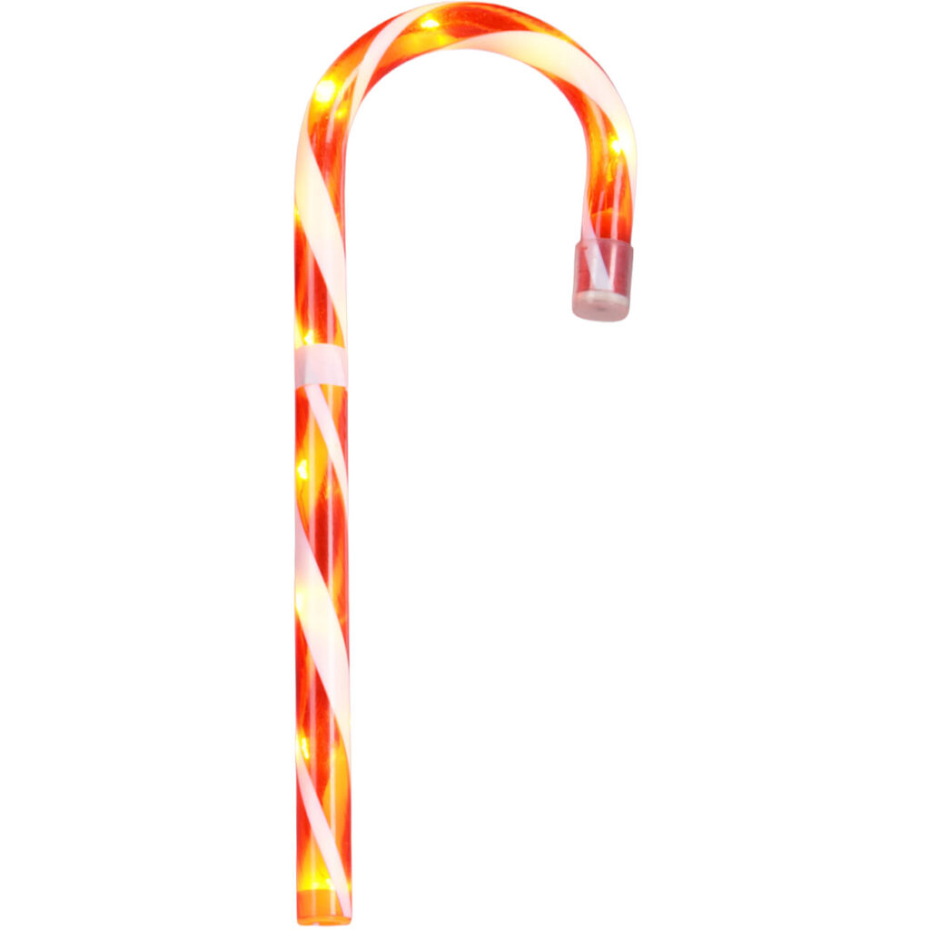 Weihnachtliche LED-Zuckerstange, warmweiss, batteriebetrieben, 5 Funktionen, 13×1,8×75 cm