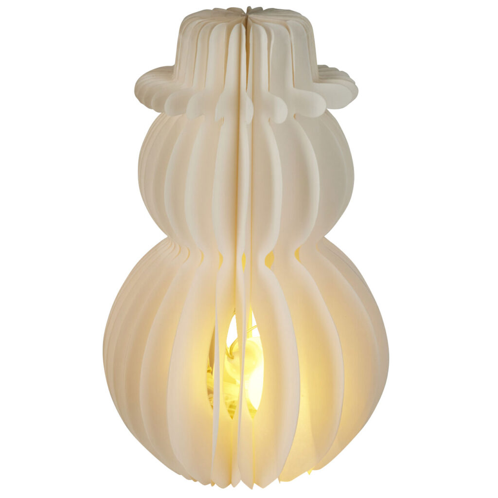 Schneemann LED Dekoration Wabenpapier mit 6h Timer, 24 x 39 cm, weiss