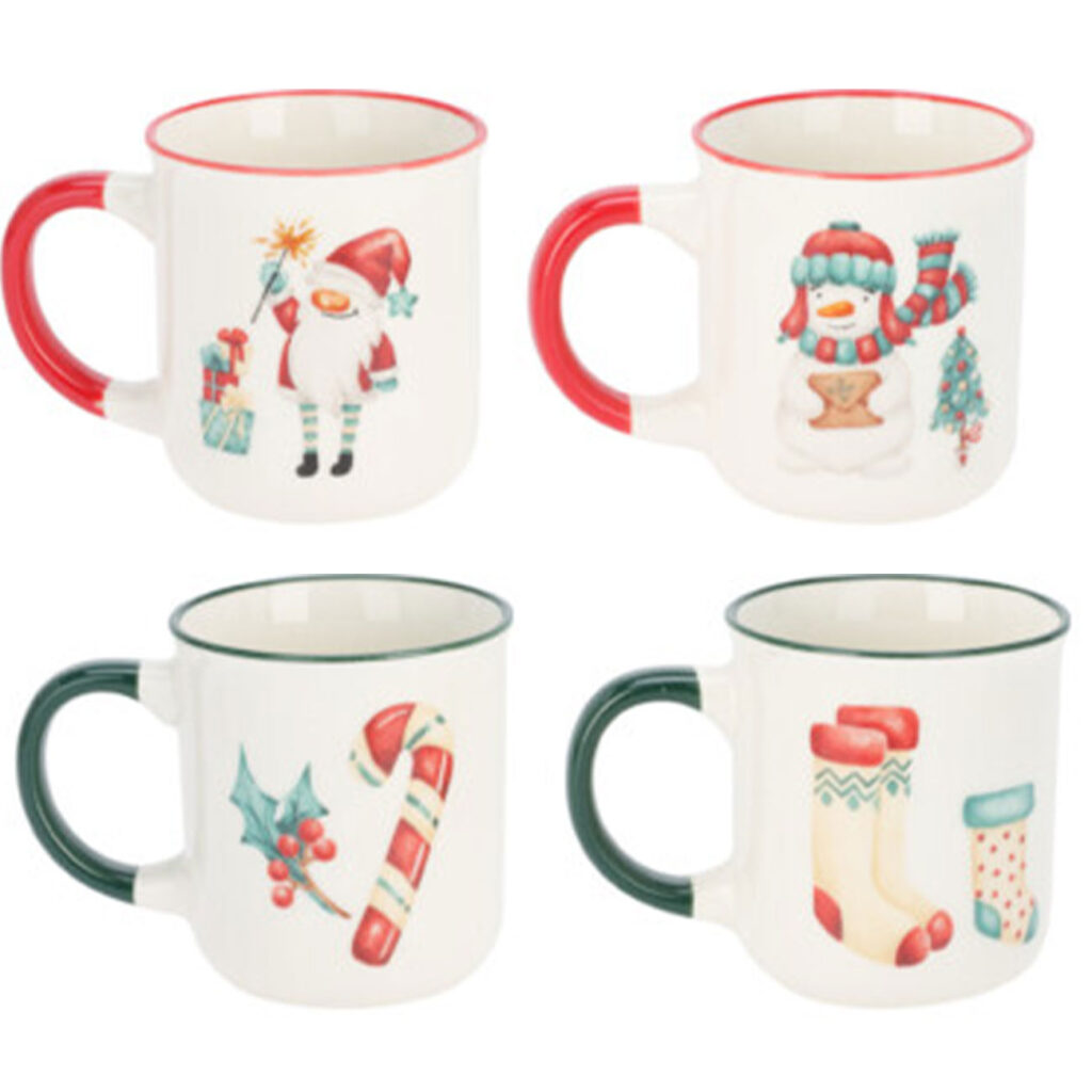 4er Tassen Set, 200ml, Porzellan, festliches Weihnachts-Design, 7,5 x 8,1 cm