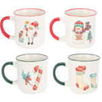 4er Tassen Set, 200ml, Porzellan, festliches Weihnachts-Design, 7,5 x 8,1 cm