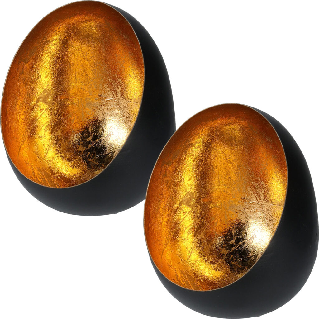 2er-Set Windlicht aus Metall 10 x 13 cm, für Kerzen & Teelichter, schwarz/gold