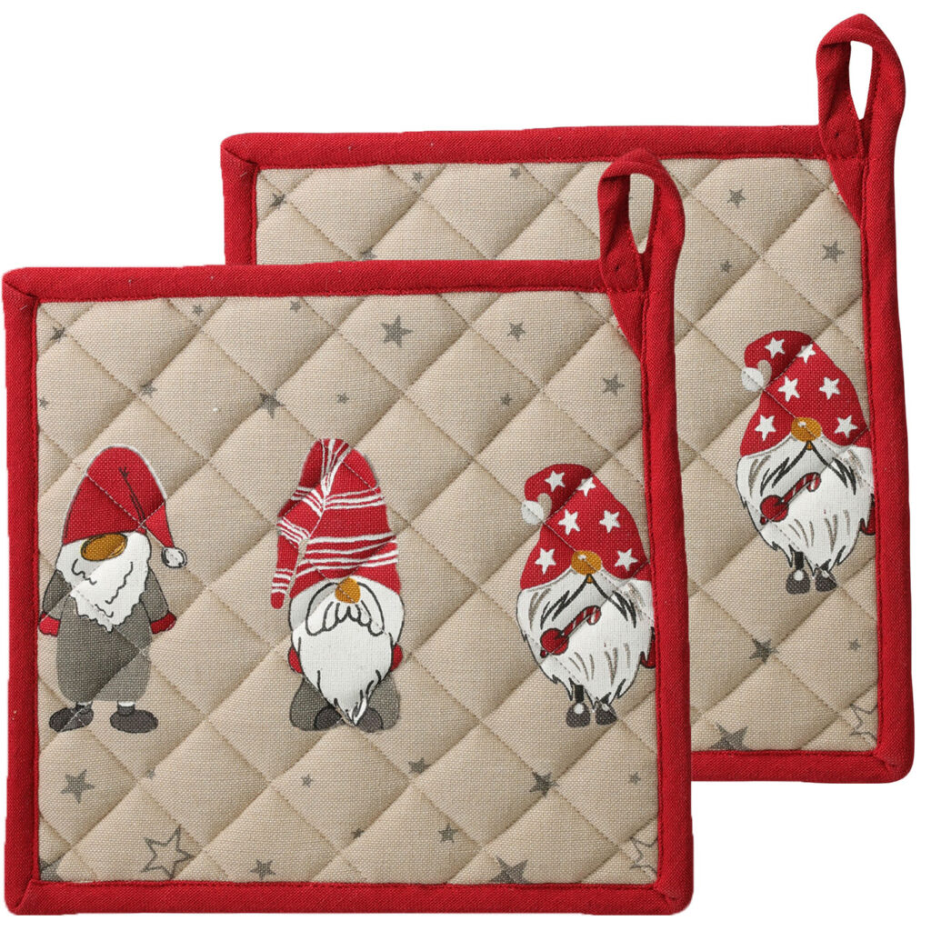 2er-Set Topflappen mit Weihnachts-Zwerg aus Baumwolle, 20 x 20 cm