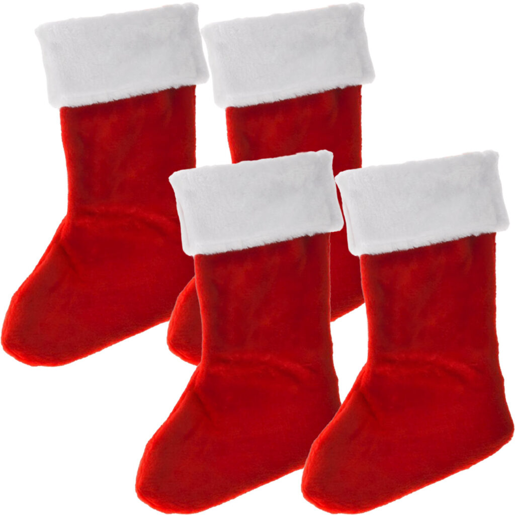 4er-Set Plüsch-Strumpf für die festliche Weihnachts-Deko, 25 x 2 x 42 cm