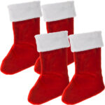 4er-Set Plüsch-Strumpf für die festliche Weihnachts-Deko, 25 x 2 x 42 cm