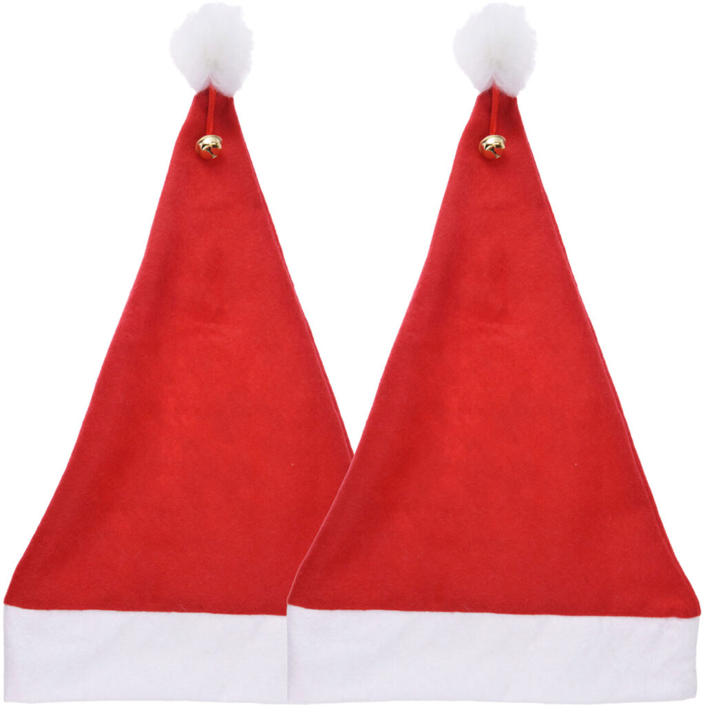 2er-Set Festliche Weihnachtsmann Mütze mit Pompon und Glocke, 40 x 30 cm