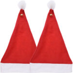 2er-Set Festliche Weihnachtsmann Mütze mit Pompon und Glocke, 40 x 30 cm